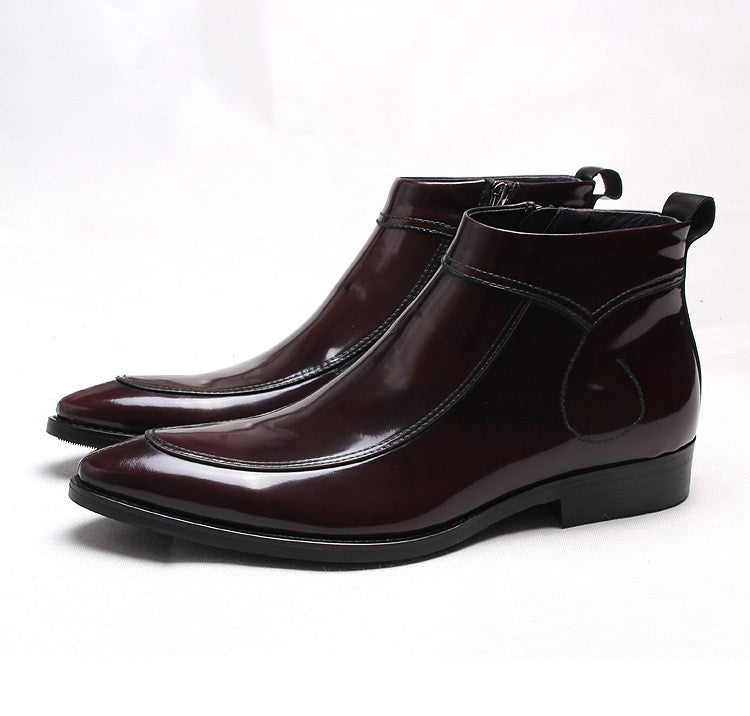 Men's leather formal side-zip boots with thick sole, burgundy color
