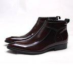 Men's leather formal side-zip boots with thick sole, burgundy color