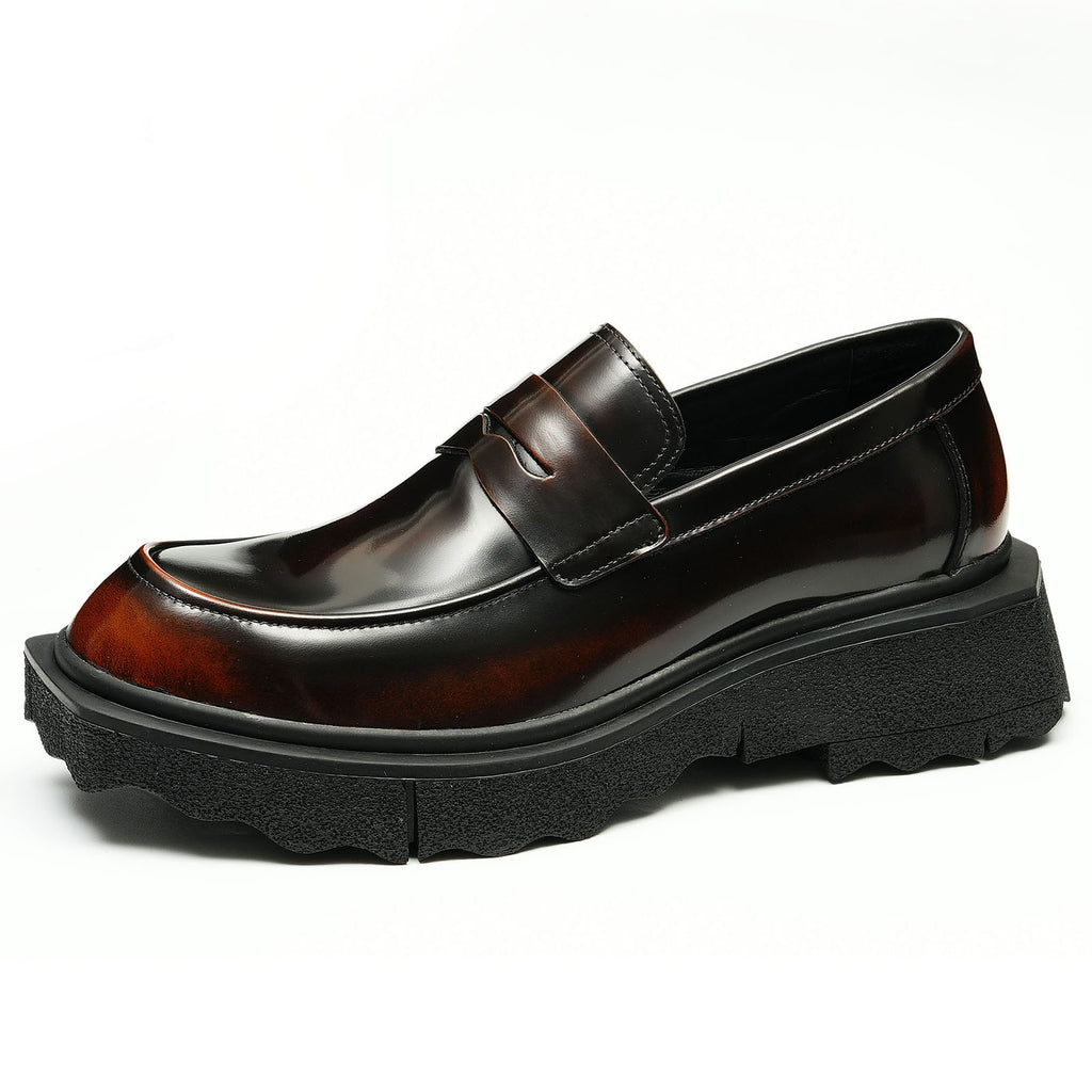 Men's Polished Pointed Toe Chunky Sole Leather Loafers