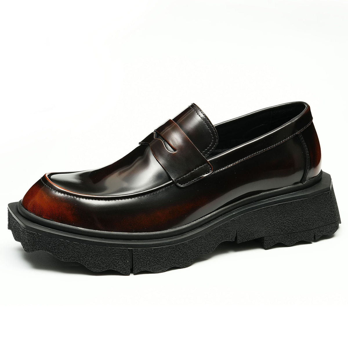 Men's Polished Pointed Toe Chunky Sole Leather Loafers