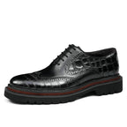 Men's chunky lug sole wingtip brogue oxford shoes, black leather-style lace-up