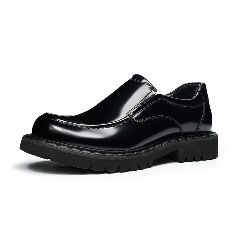 Men's Polished Round Toe Thick Sole Leather Loafers