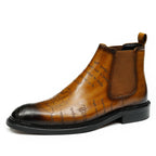 Men's Fashion Script Engraved Slip-On Chelsea Boots