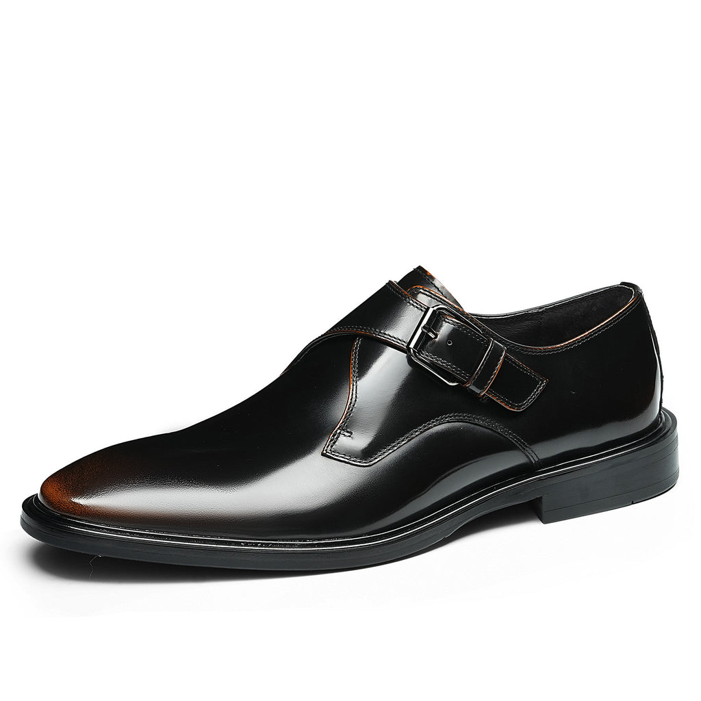 Men's Sleek Pointed Toe Single Monk Strap Leather Shoes