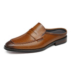 Men's Perforated Pointed Toe Leather Mule Loafers