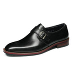 Men's Black Brown Pointed Toe Single Monk Strap Leather Shoes