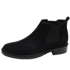Men's black leather Chelsea dress boots, rounded toe slip-on with elastic side panels