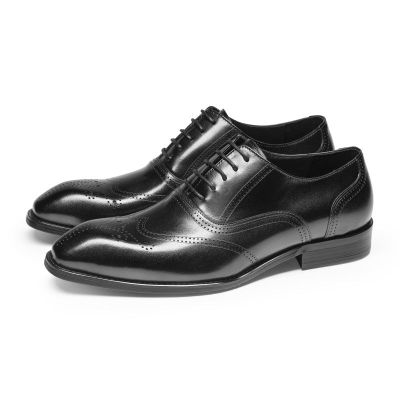 Men's Leather Brogue Wingtip Oxford Shoes - Handcrafted Lace-Up Dress Shoes