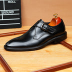 Men's Sleek Pointed Toe Single Monk Strap Leather Shoes