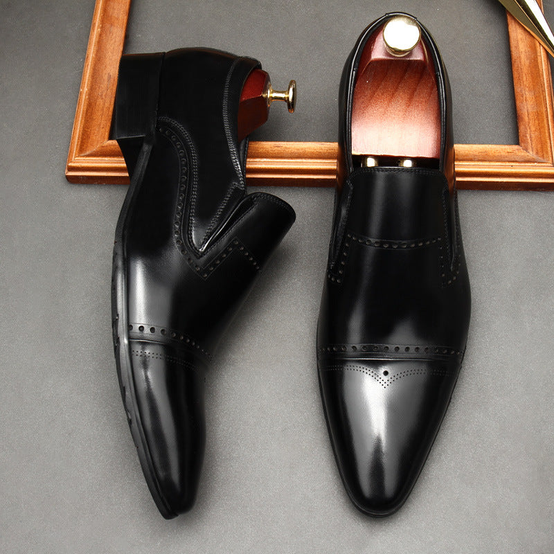 Men's Stitched Cap Toe Pointed Dress Loafers
