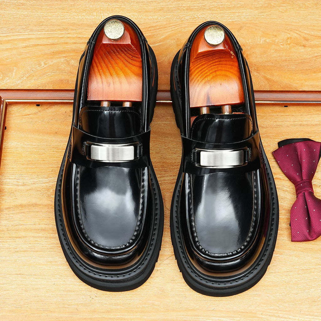 Men's Round Toe Chunky Sole Slip-On Leather Loafers