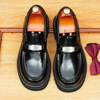 Men's Round Toe Chunky Sole Slip-On Leather Loafers