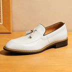 Men's White Tassel Platform Leather Casual Dress Loafers
