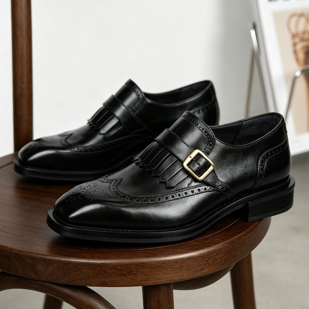 Men's Square Toe Single Monk Strap Leather Formal Shoes