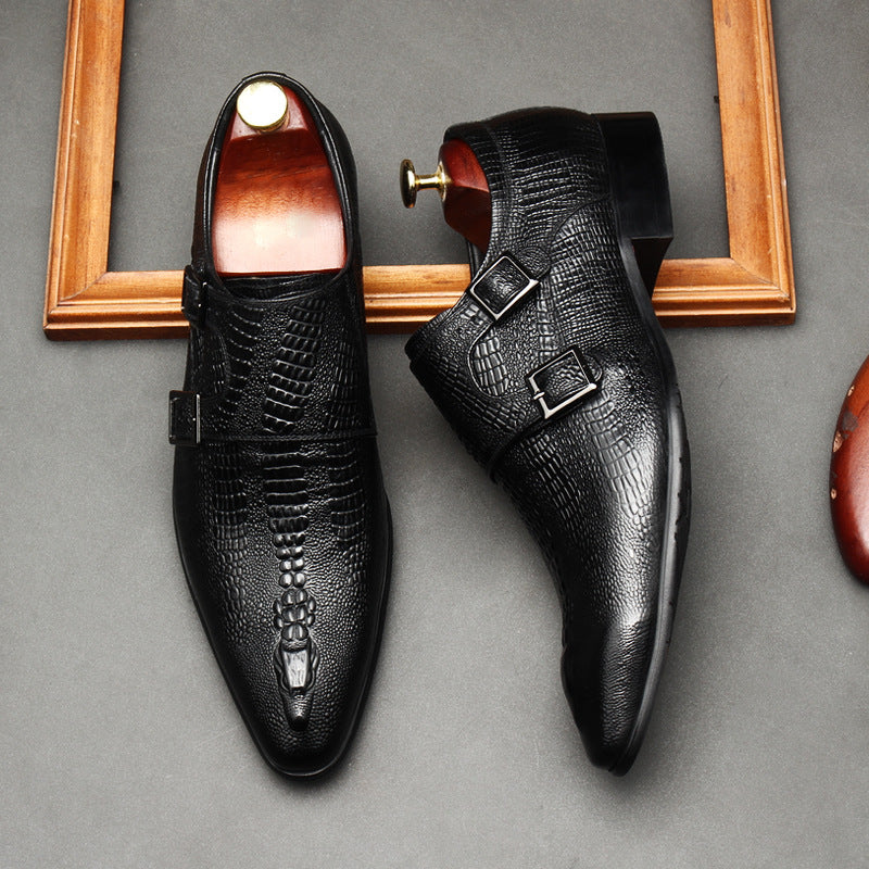 Men's Scaly Twin-Buckle Shoes: Fashion Elite-Groomsman Dress Shoes