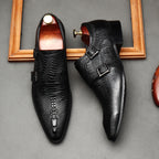 Men's Scaly Twin-Buckle Shoes: Fashion Elite-Groomsman Dress Shoes