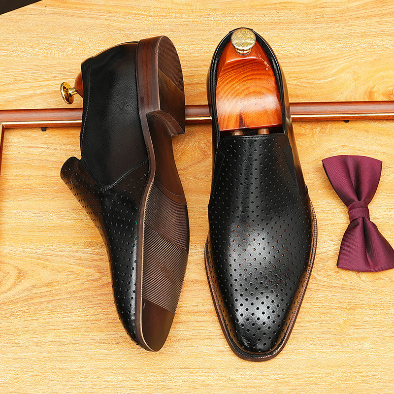 Men's Perforated Dot Pattern Leather Loafers