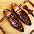 Men's Croc Embossed Tassel Leather Loafers