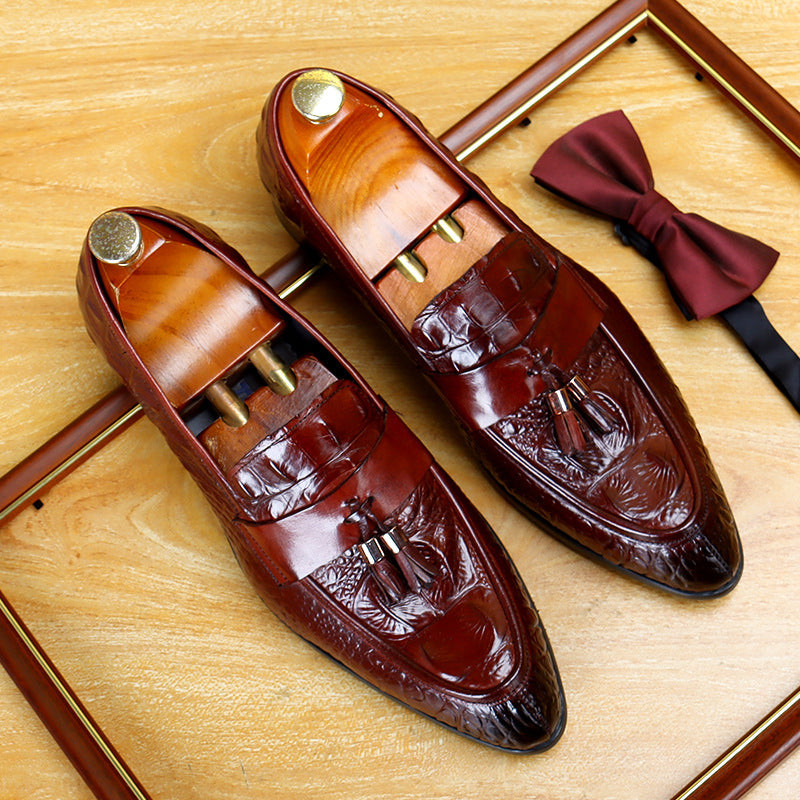 Men's Croc Embossed Tassel Leather Loafers