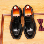 Men's Polished Pointed Toe Chunky Sole Leather Loafers
