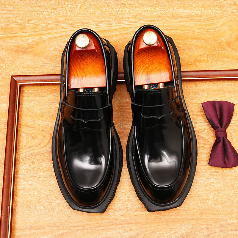 Men's Polished Pointed Toe Chunky Sole Leather Loafers