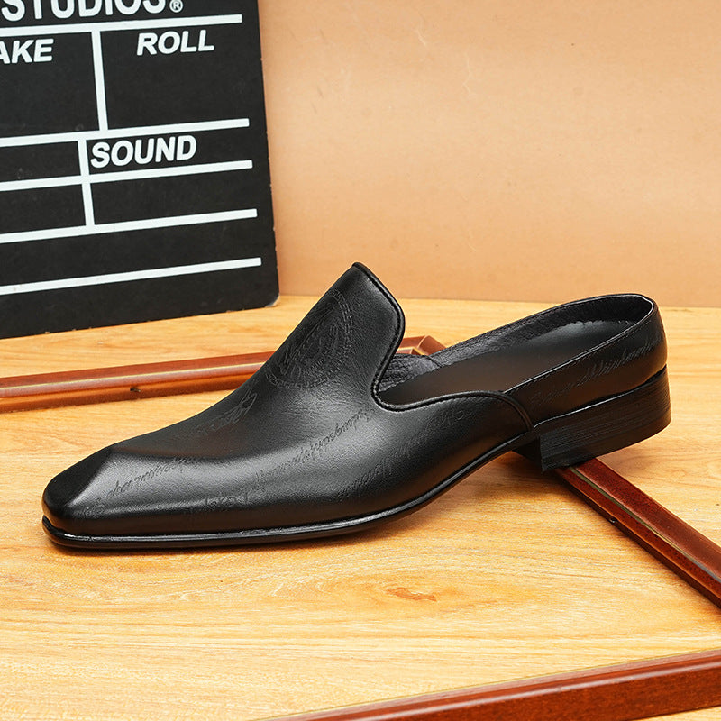 Men's Burnished Carved Leather Closed-Toe Mule Loafers