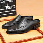 Men's Perforated Pointed Toe Leather Mule Loafers