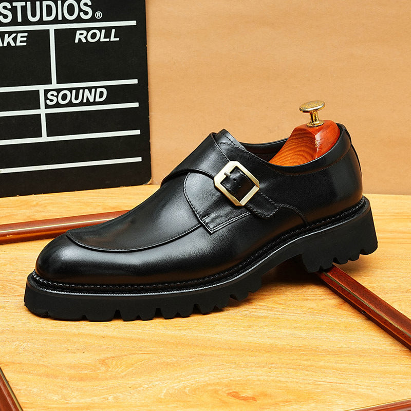 Men's Smooth Pointed Toe Single Monk Strap Leather Formal Shoes