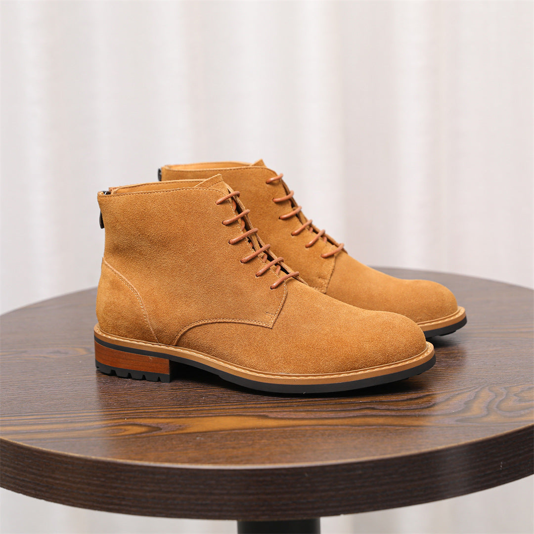 Men's Suede Plain Toe Back-Zip Lace-Up Ankle Dress Boots