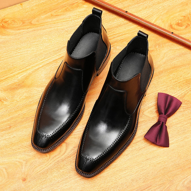 Men's Pointed Toe Leather Chelsea Dress Boots