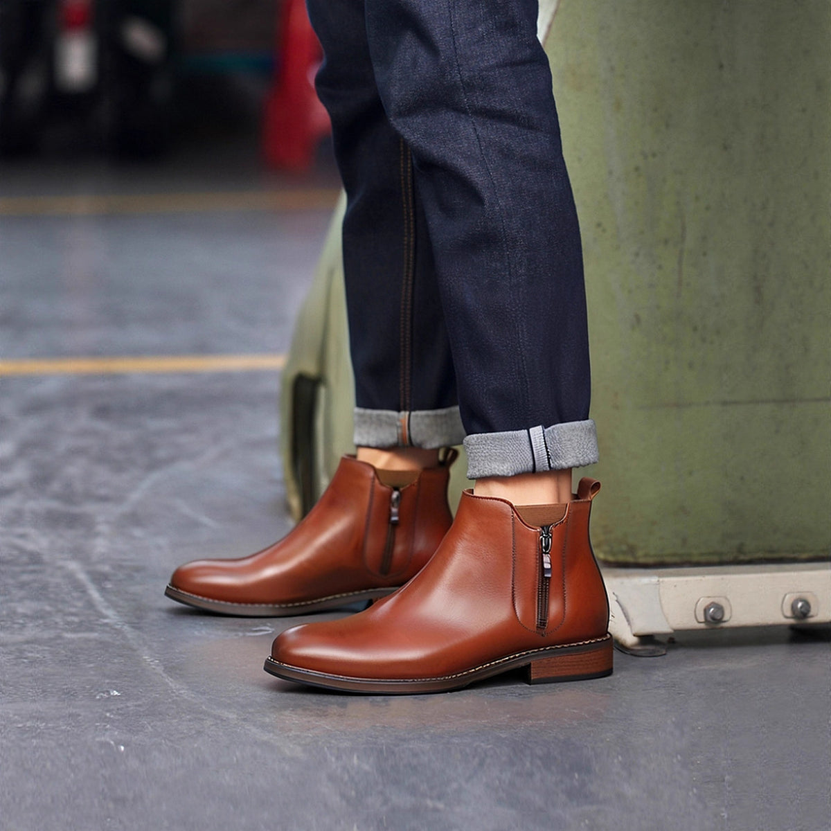 Men's Leather Plain Toe Side-Zip Chelsea Dress Boots