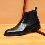 Men's Fashion Script Engraved Slip-On Chelsea Boots