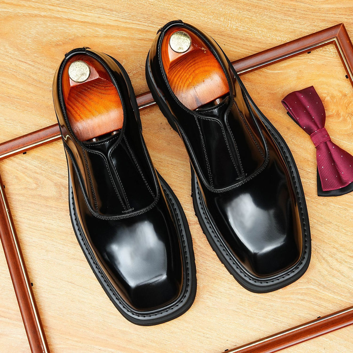 Men's Vintage Square Toe Platform Dress Loafers