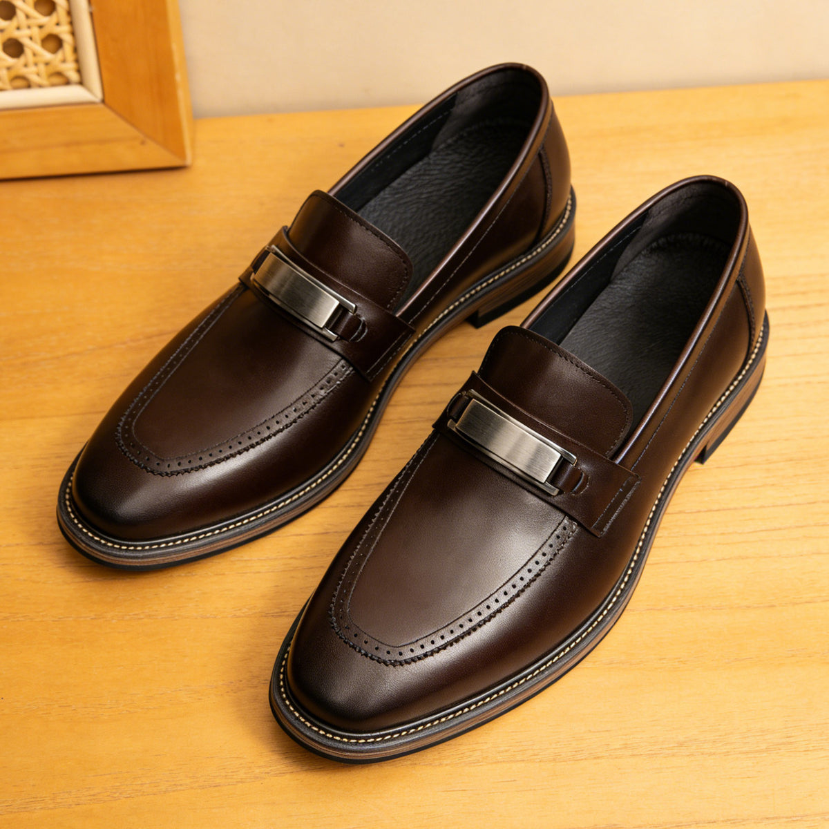Men's Vintage Pointed Toe Leather Wedding Dress Loafers