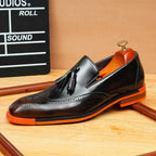 Men's Brogue Tassel Square Toe Leather Loafers