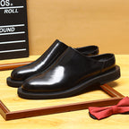 Men's Burnished Round Toe Chunky Sole Mule Loafers
