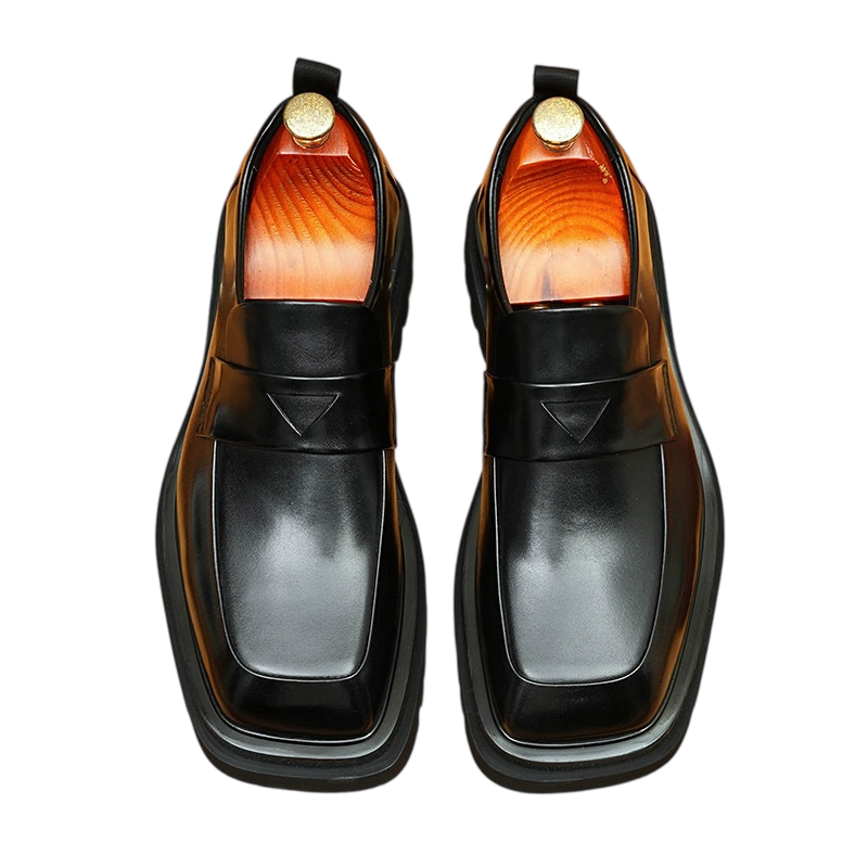 Men's Square Toe Chunky Sole Leather Loafers