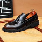 Men's Glossy Round Toe Tassel Leather Loafers