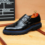 Men's Black Burgundy Double Monk Strap Leather Formal Shoes