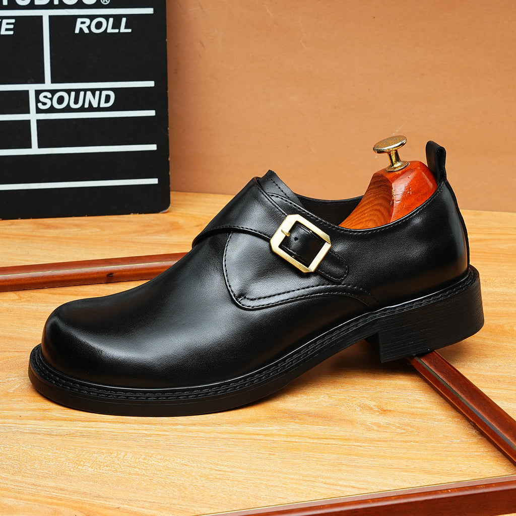 Men's Smooth Vamp Single Monk Strap Round Toe Leather Shoes