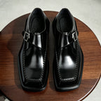 Men's Angular Square Toe Single Monk Strap Leather Shoes