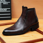 Men's Pointed Toe Leather Side-Zip Ankle Dress Boots