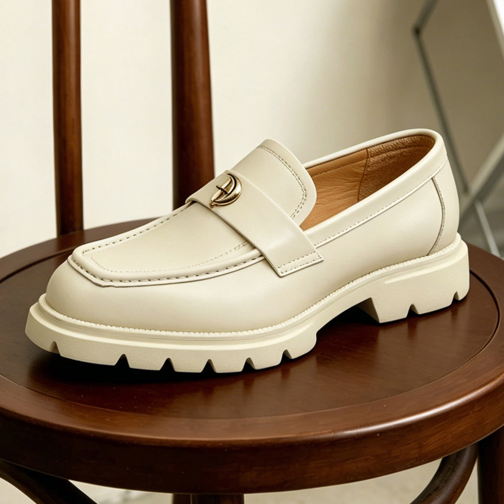 Men's Burnished-Style Thick Sole Leather Casual Loafers