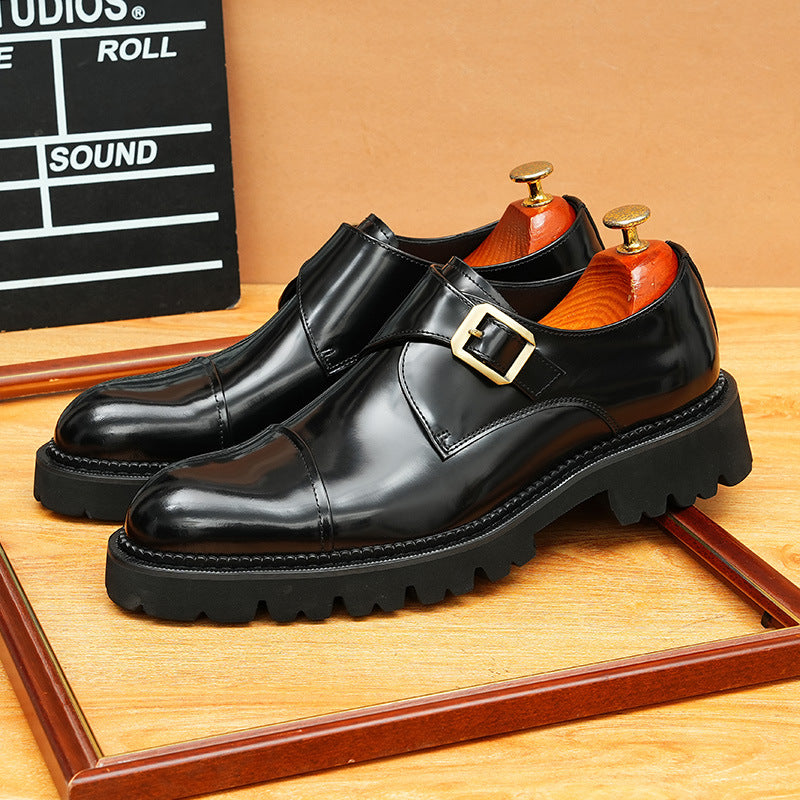 Men's Stitched Cap Toe Pointed Single Monk Strap Leather Shoes