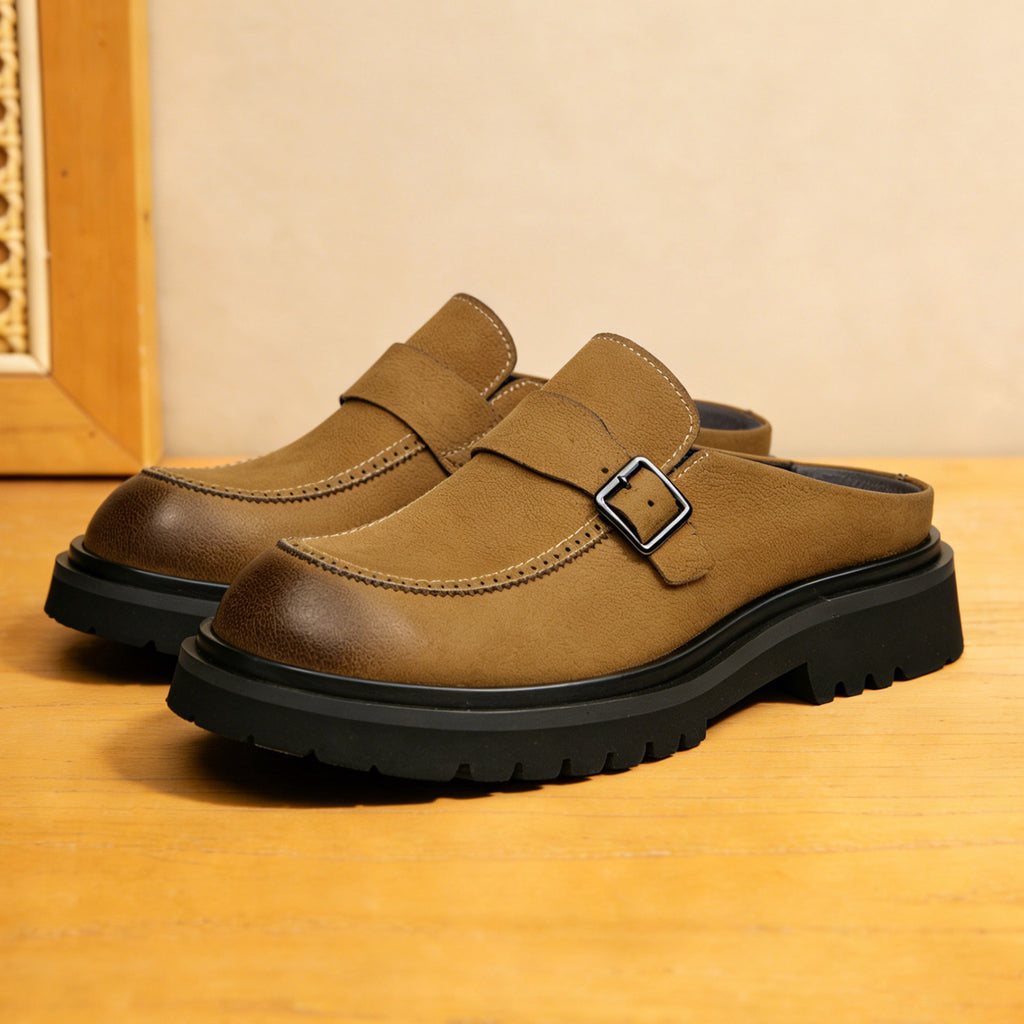 Men's Burnished Leather Closed-Toe Casual Mule Loafers