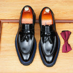 Men's Glossy Contrast Trim Tassel Leather Loafers