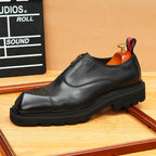 Men's Square Toe Zipper Chunky Sole Leather Loafers