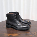 Burnished Wingtip Brogue Leather Back-Zip Boots for Men