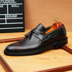 Men's Burnished Brogue Tassel Round Toe Leather Loafers