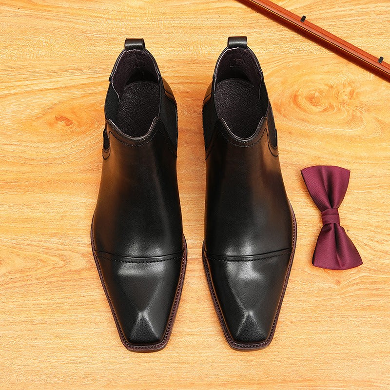 Men's Fashion Cap Toe Slip-On Leather Chelsea Boots